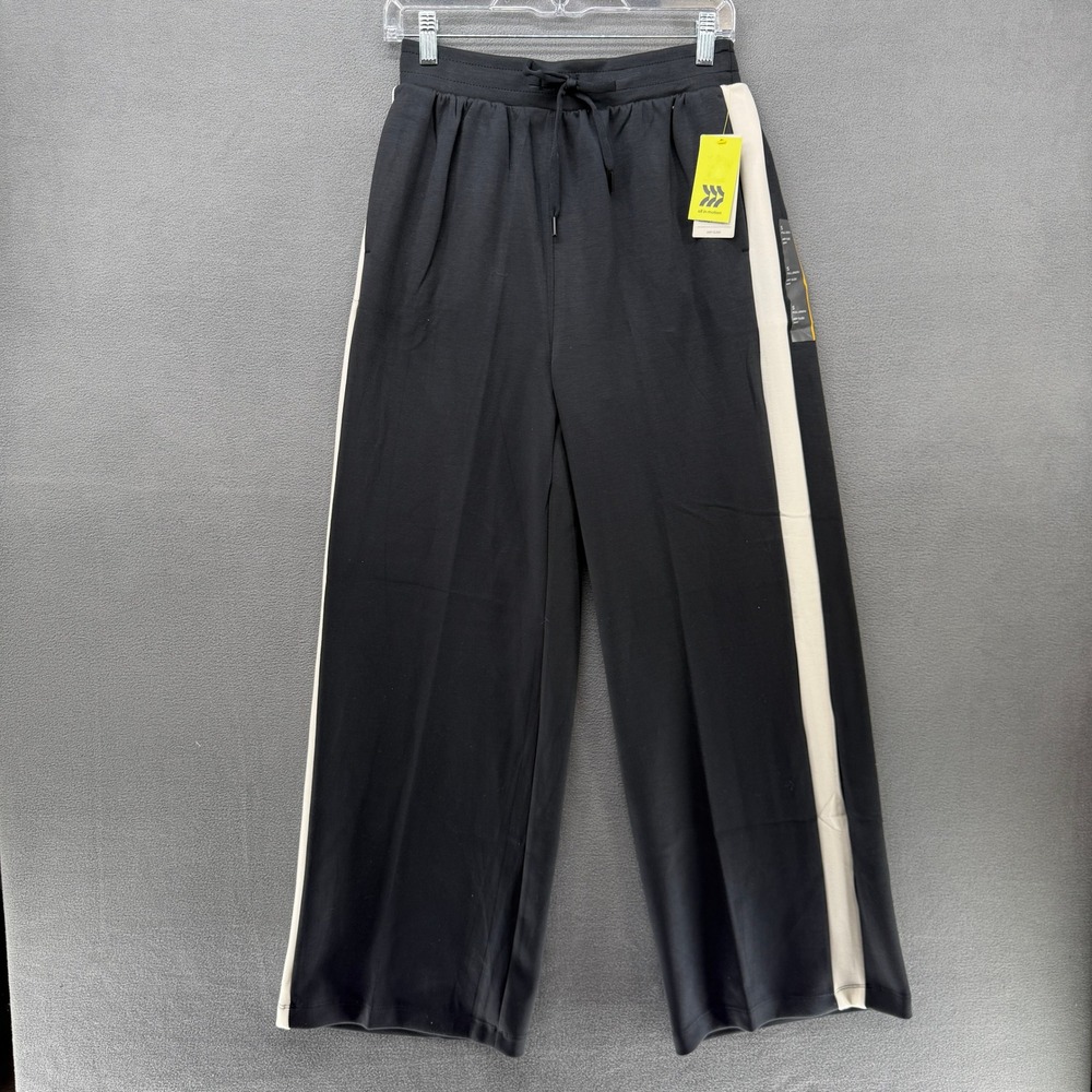 All in Motion Airy Sleek Wide Leg Pants Black Cream Side Stripe High Rise Small